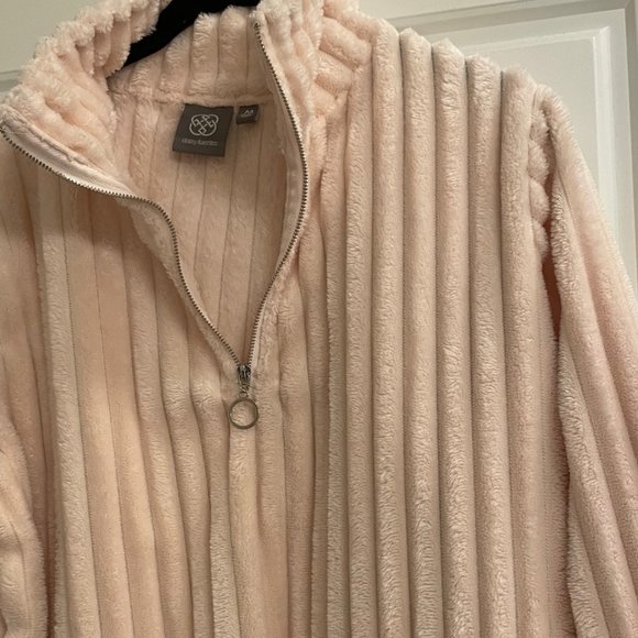 Daisy Fuentes, Quarter Zip Fluffy Faux Fur Sweater, Soft Pink, Medium, USED - Picture 2 of 6